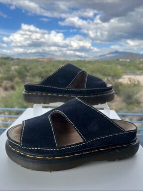 🏴󠁧󠁢󠁥󠁮󠁧󠁿 MIE Blue Suede Vintage Dr. Martens 8583 Chunky Platform Slides UK 8